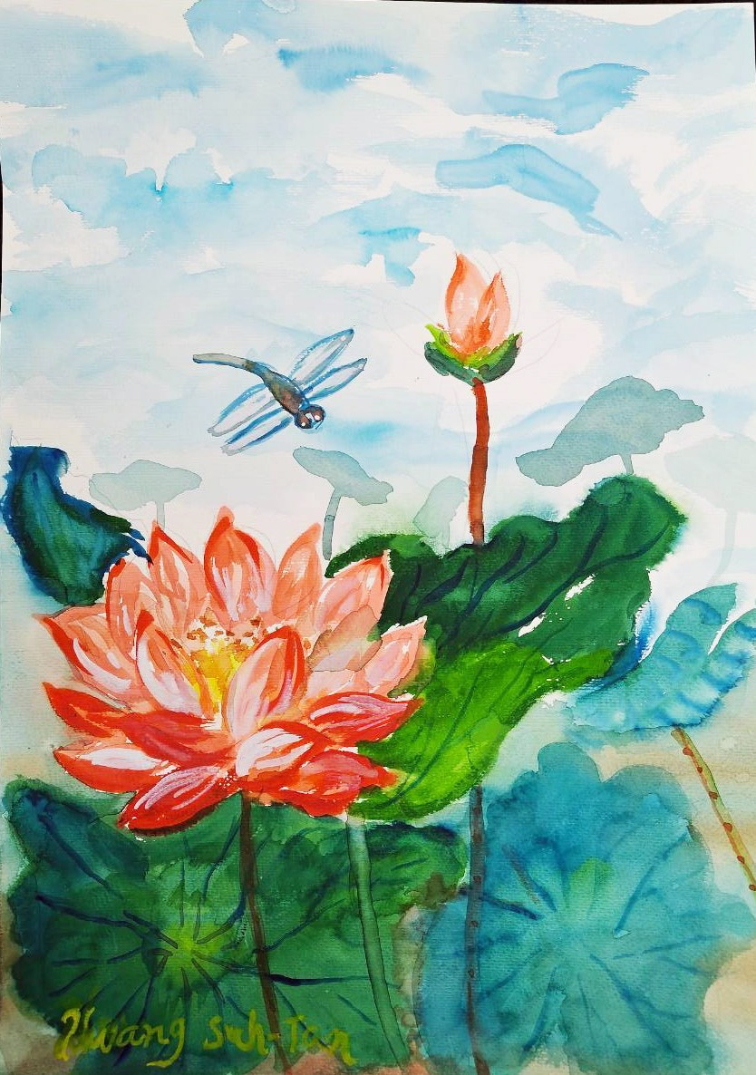 蜻蜓蕊荷(水彩)