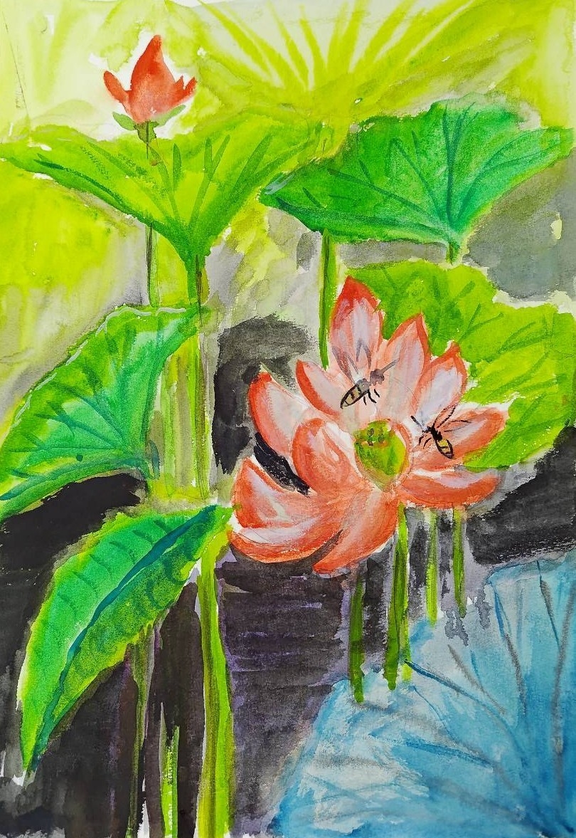 荷蕊採蜜(水彩)